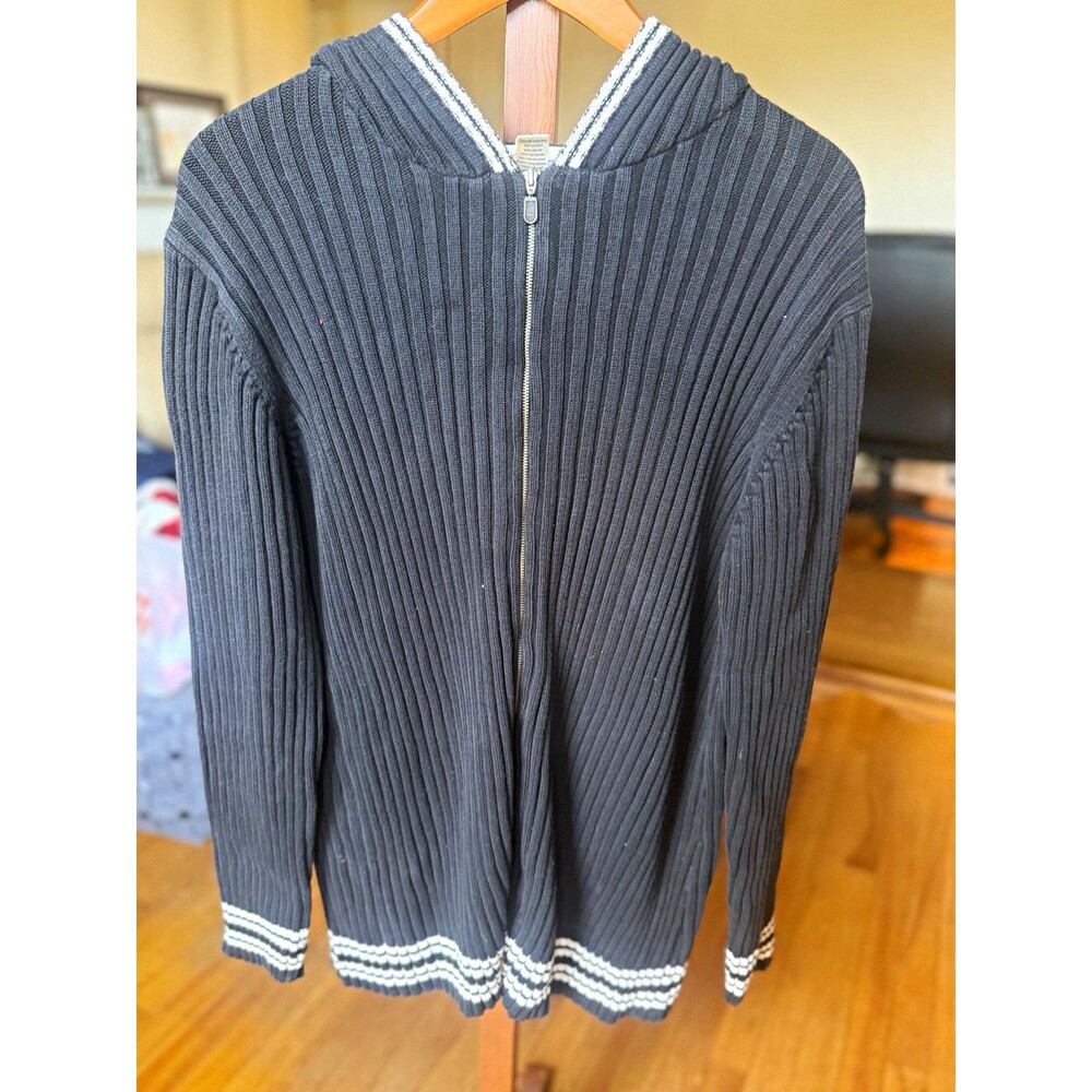 Old Navy Maternity Women’s XL Black/White Full Zip Hooded Knit Hoodie Sweater